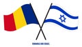 Romania and Israel Flags Crossed And Waving Flat Style. Official Proportion. Correct Colors