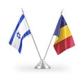 Romania and Israel table flags isolated on white 3D rendering