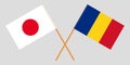 Romania and Japan. The Romanian and Japanese flags. Official proportion. Correct colors. Vector