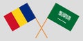 Romania and Kingdom of Saudi Arabia. The Romanian and Saudi flags. Official proportion. Correct colors. Vector