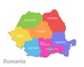 Romania map, administrative division, separate individual states with state names, color map isolated on white background Royalty Free Stock Photo