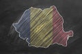 Romania. Map with flag, hand drawn chalk illustration