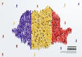 Romania Map and Flag. A large group of people in the Romania flag color form to create the map. Royalty Free Stock Photo