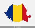 Romania Flag Map. Map of Romania with the Romanian national flag isolated on a white background. Vector Illustration