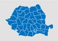 Romania map - High detailed blue map with counties/regions/states of romania. romania map isolated on transparent background Royalty Free Stock Photo