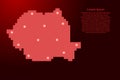 Romania map silhouette from red square pixels and glowing stars. Vector illustration Royalty Free Stock Photo