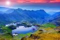 Romania mountain at sunset. Fagaras Balea lake and Transfagarasan