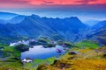 Romania mountain at sunset. Fagaras Balea lake and Transfagarasan