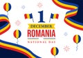 Romania National Day Vector Illustration on 1st December with Waving Flag Background in Romanian Great Union Memorial holiday