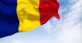 Romania national flag waving in the wind on a clear day