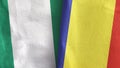 Romania and Nigeria two flags textile cloth 3D rendering