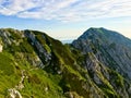 Romania, Piatra Craiului Mountains, southern ridge, viewpoint to La Om Peak.