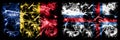 Romania, Romanian, Faroe Islands, flip sparkling fireworks concept and idea flags