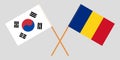 Romania and South Korea. The Romanian and Korean flags. Official proportion. Correct colors. Vector
