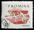 Romania stamp shows tennis players, circa 1959