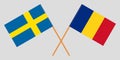 Romania and Sweden. The Romanian and Swedish flags. Official proportion. Correct colors. Vector