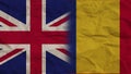 Romania and United Kingdom Flags Together, Crumpled Paper Effect 3D Illustration