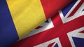 Romania and United Kingdom two flags textile cloth, fabric texture