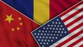 Romania United States of America China Flags Together Fabric Texture Effect Illustrations