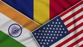 Romania United States of America India Flags Together Fabric Texture Illustration