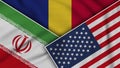 Romania United States of America Iran Flags Together Fabric Texture Illustration