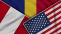 Romania United States of America Peru Flags Together Fabric Texture Illustration
