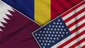 Romania United States of America Qatar Flags Together Fabric Texture Illustration