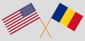 Romania and United States of America. The Romanian and USA flags. Official proportion. Correct colors. Vector