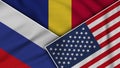 Romania United States of America Russia Flags Together Fabric Texture Illustration