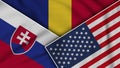 Romania United States of America Slovakia Flags Together Fabric Effect Illustration