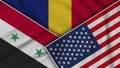 Romania United States of America Syria Flags Together Fabric Texture Illustration