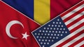 Romania United States of America Turkey Flags Together Fabric Texture Illustration