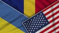 Romania United States of America Ukraine Flags Together Fabric Texture Illustration