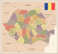 Romania - vintage map and flag - Detailed Vector Illustration