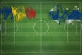 Romania vs Finland Soccer Match, national colors, national flags, soccer field, football game, Copy space
