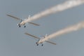 Aeroclub of Romania performing aerial acrobatics at BIAS 2023, Cessna 172S plane. Royalty Free Stock Photo