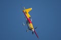 Aeroclub of Romania performing aerial acrobatics at BIAS 2023, Extra 330SC plane. Royalty Free Stock Photo