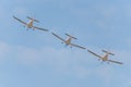 Aeroclub of Romania performing aerial acrobatics at BIAS 2023, ZLIN 242 plane. Royalty Free Stock Photo