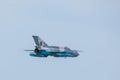 Romanian Air Force Mig-21 Lancer performing a demostration flight at Timisoara Airshow Royalty Free Stock Photo