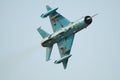 Romanian Air Force Mig-21 Lancer performing a demostration flight at Timisoara Airshow Royalty Free Stock Photo