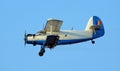 Romanian Antonov AN-2 airplane in flight, air disinsection - crop duster