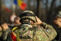 Romanian army soldiers prepare for the Romanian national day military parade Royalty Free Stock Photo