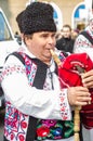 Romanian bag pipes player at Saint Patrick Parade Royalty Free Stock Photo