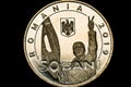 50 Romanian bani coin close-up. Romanian revolution 1989