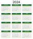 2024 romanian calendar. Printable, editable vector illustration for Romania and Moldova. 12 months year calendars