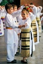 Romanian child folk dancers perform in a show