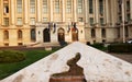 The balcony from which the romanian dictator Nicolae Ceausescu delivered his last speech