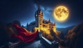 A Romanian flag in Dracula legend imagery, Ai generated image Royalty Free Stock Photo
