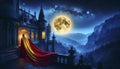 A Romanian flag in Dracula legend imagery, Ai generated image Royalty Free Stock Photo
