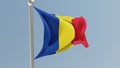 Romanian flag on flagpole. Romania flag fluttering in the wind. 3D render. Royalty Free Stock Photo